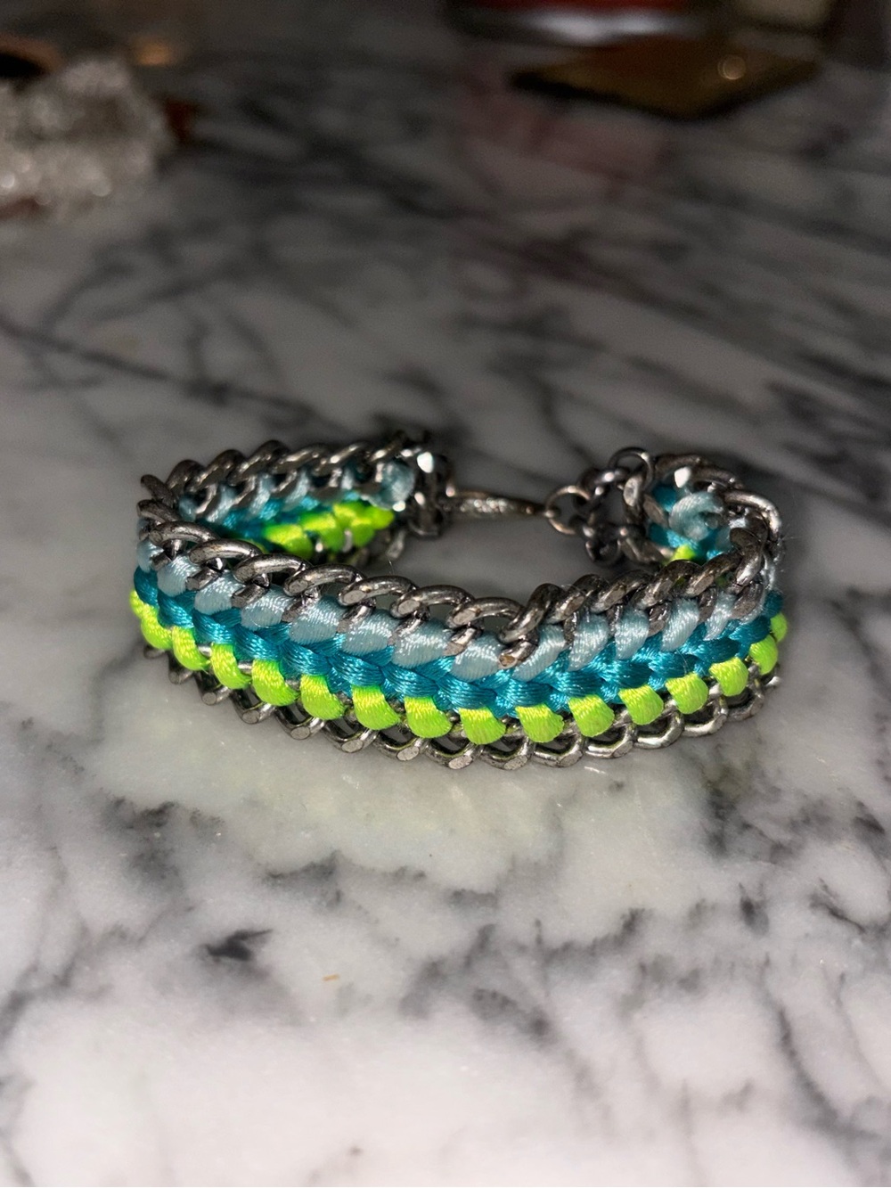 Lucky Brand Y2K Woven Chain Bracelet Blue Green Boho Festival